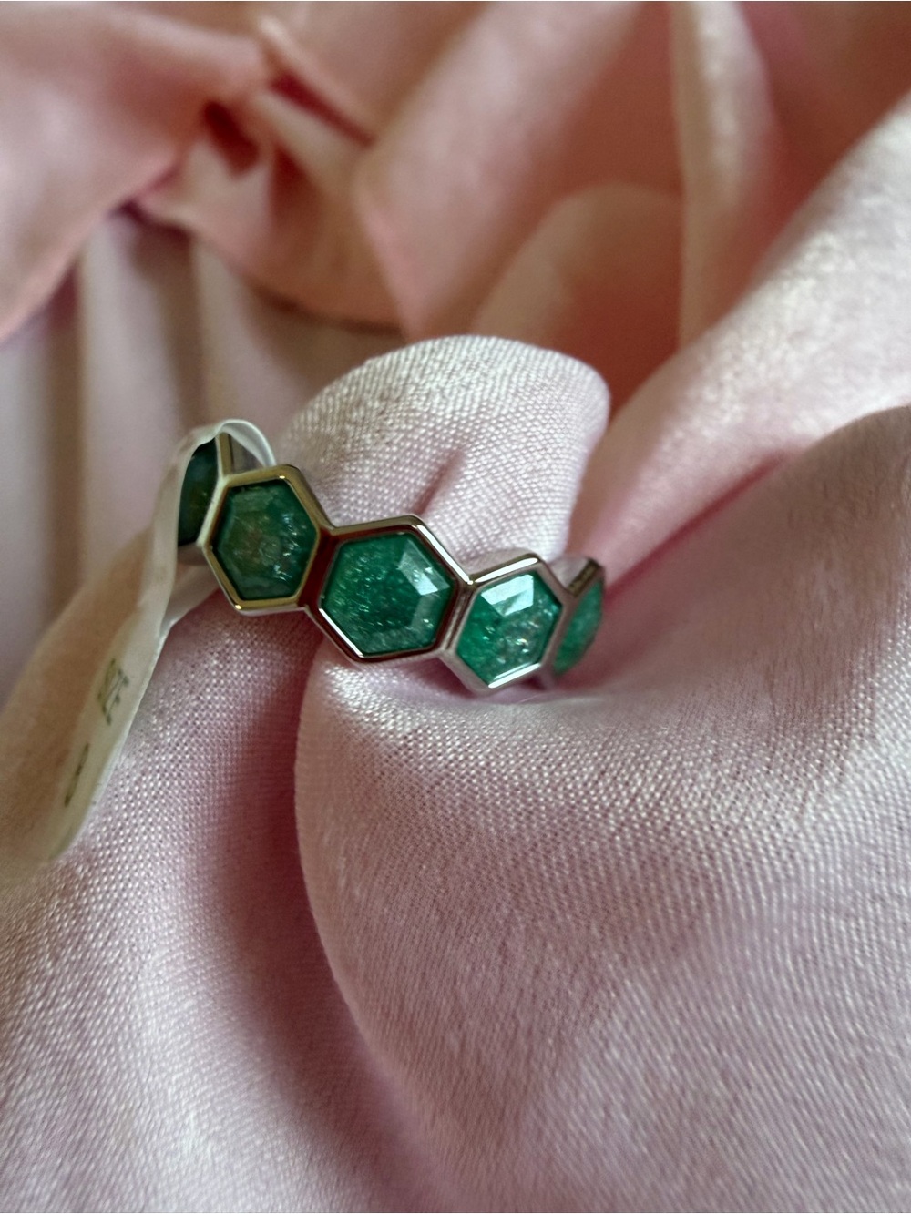 Green Hexagon Gemstone Band Ring - Women Jewelry